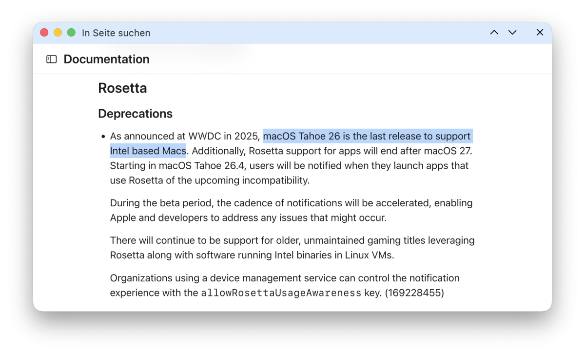 Support for Intel Apps on Mac will end after MacOS27